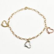HALLMARKED 9CT GOLD HEART CHARM BRACELET