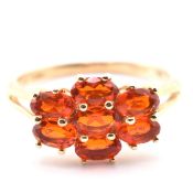 HALLMARKED 9CT GOLD & FIRE OPAL CLUSTER RING
