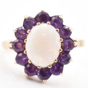 HALLMARKED 9CT GOLD OPAL & AMETHYST CLUSTER RING