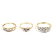 THREE HALLMARKED 14CT GOLD & CZ RINGS