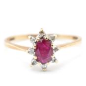 HALLMARKED 9CT GOLD RUBY & DIAMOND CLUSTER RING
