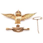 9CT GOLD RAF BROOCH & GOLD PLATED PATHFINDER BROOCH AF
