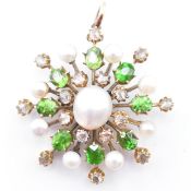 EDWARDIAN DEMANTOID GARNET PEARL & DIAMOND CLUSTER PENDANT