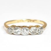 18CT GOLD & PLATINUM DIAMOND FIVE STONE RING