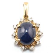 HALLMARKED 9CT GOLD SAPPHIRE & DIAMOND NECKLACE PENDANT