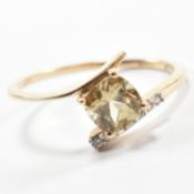 HALLMARKED 9CT GOLD EPIDOTE & SPINEL CROSS OVER RING