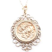 9CT GOLD MOUNTED REPLICA HALF SOVEREIGN PENDANT AF
