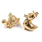 HALLMARKED 9CT GOLD ANIMAL CHARMS TORTOISE & DUCK