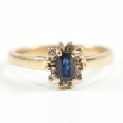 HALLMARKED 9CT GOLD SAPPHIRE & DIAMOND CLUSTER RING