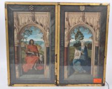 VINTAGE 20TH CENTURY TRIPTYCH COLOUR PRINT WITH DOORS