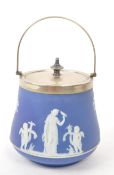WEDGWOOD - JASPERWARE - EARLY 20TH CENTURY SILVER PLATE BISCUIT BARREL
