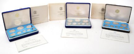COINAGE OF BELIZE - GROUP OF THREE SETS OF SILVER PROOF COINS