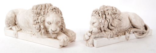 PAIR OF VINTAGE 20TH-CENTURY REPRODUCTION CANOVA LION SCULPTURES
