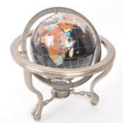 VINTAGE 20TH CENTURY GEMSTONE INLAID GLOBE AND CHROME STAND