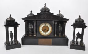 AN ANTIQUE 1910 FRENCH SLATE MANTEL CLOCK GARNITURE