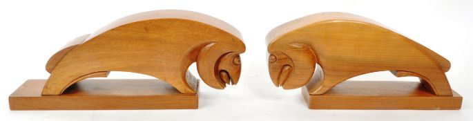 TWO VINTAGE MID-CENTURY WOODEN RAM-SHAPED BOOK ENDS