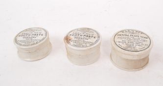 THREE VICTORIAN 19TH CENTURY TOOTHPASTE POTS