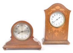 TWO EDWARDIAN INLAID MAHOGANY MANTEL CLOCKS