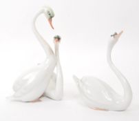 HEREND - TWO PORCELAIN SWAN FIGURES