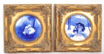TWO VINTAGE 20TH-CENTURY FRAMED DOULTON STYLE PLAQUES