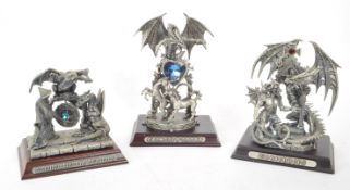 MYTH & MAGIC BY THE TUDOR MINT - THREE CAST PEWTER DRAGON FIGURES