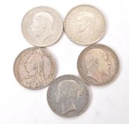 FIVE 19TH & 20TH CENTURY SILVER CROWN COINS