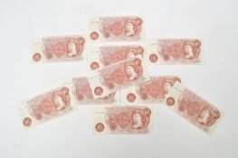 TEN 1960S BRITISH 10 SHILLING NOTES