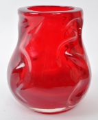 VINTAGE MID-CENTURY WHITEFRIARS 'KNOBBLY' RED ART GLASS VASE