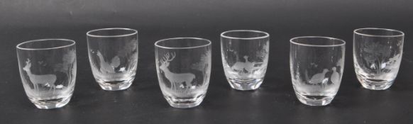 ROWLAND WARD - SIX HAND ENGRAVED EUROPEAN GAME SHOT GLASSES