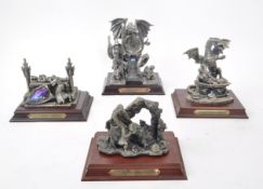 MYTH & MAGIC BY THE TUDOR MINT - FOUR CAST PEWTER DRAGON FIGURES