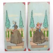 PAIR OF MID CENTURY HANDPAINTED LADIES PANES