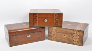 COLLECTION OF THREE LATE 19TH CENTURY TUNBRIDGE JEWELLERY CHESTS
