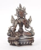 VINTAGE 20TH CENTURY SILVER PLATE BRONZE BUDDHA FIGURE