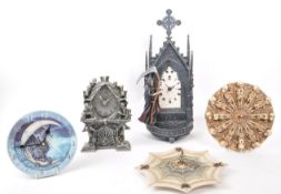 FIVE 21ST CENTURY WALL AND TABLE SKELETON CLOCKS