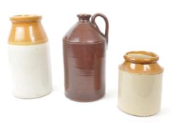 THREE 19TH CENTURY PIECES OF STONEWARE JARS