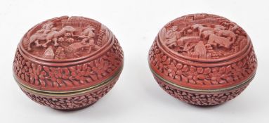EARLY 20TH CENTURY RED LACQUERED CINNBAR TRINKET BOXES