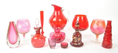 COLLECTION OF VINTAGE 20TH CENTURY RED STUDIO ART GLASS PIECES