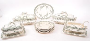 KEELING & CO - VICTORIAN GREEN AND WHITE DINNER SERVICE