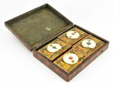 18TH CENTURY LACQUERED WOOD QUADRILLE BOX, TOKEN GAME BOX 清 漆木游戏盒