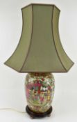 QING CANTON FAMILLE ROSE CERAMIC LAMP 清 广彩人物座灯连灯罩