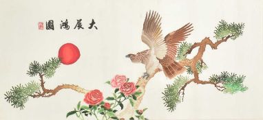 LARGE 20TH CENTURY HAND EMBROIDERY PICTURE 二十世纪大展宏图刺绣