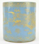 QING QIANLONG GILT POWDER BLUE BRUSH POT 清 乾隆款 蓝釉描金龙纹笔筒