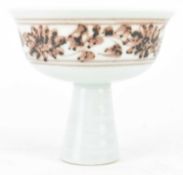 QING UNDERGLAZE RED STEM CUP 清 釉里红凤纹高脚杯