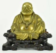 QING / REPUBLIC PERIOD BRONZE FIGURE OF LAUGHING BUDDHA 晚清民国 铜笑佛坐像带座
