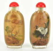 TWO GLASS SNUFF BOTTLES BY MA SHAOXUAN (1867–1939) 马少宣 玻璃内画鼻煙壺两个