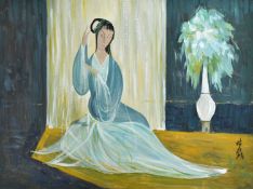 LIN FENGMIAN - A LADY OIL ON CANVAS 林风眠款 女仕 油画