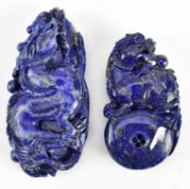 TWO CARVED LAPIS LAZULI PIECES 青金石把件和吊嘴