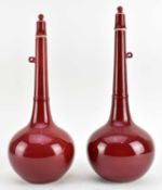 PAIR OF LANGYAO SANG DE BOEUF GLAZED BOTTLE VASES 明 郎窑红状元赏赐丹瓶一对