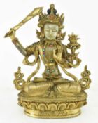 BRONZE STATUE OF BUDDHA MANJURHRI BODHISATTVA 文殊师利菩萨铜坐像