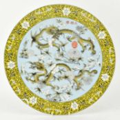 QING DYNASTY POLYCHROME ENAMELLED PLATE 清 珐琅彩花穿龙纹盘